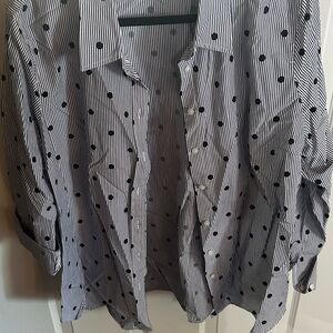 NWOT- Talbots Navy and White Striped Blouse with Polka Dots